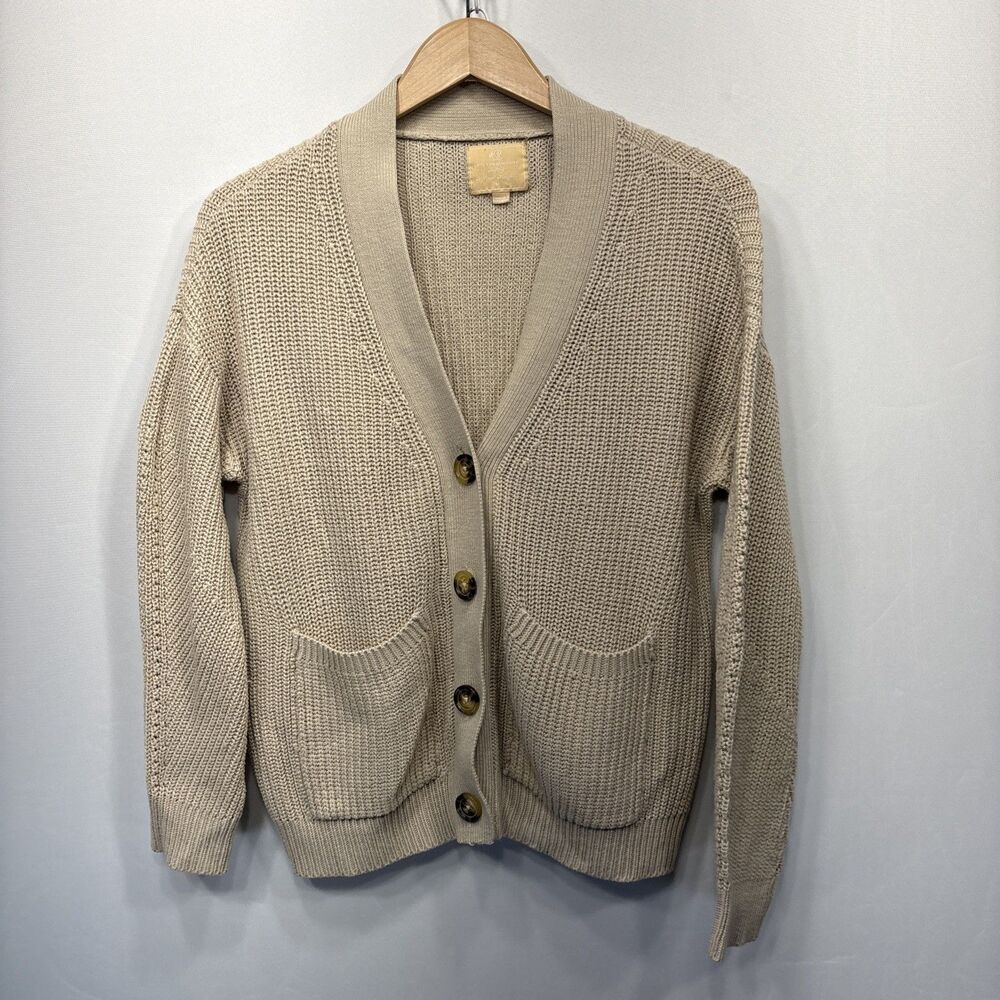 Love for Humanity Couture Cardigan Sweater Women’s M Beige Knit Button Front